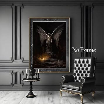 Abstract Gothic Canvas Wall Art Vintage Gothic Print Angel Wings Poster Dark Moody Paintings Moody Artwork Dark Academia Pictures Black Wings Art Wall Decor Black Angel Wing Art 16x24inch No Frame