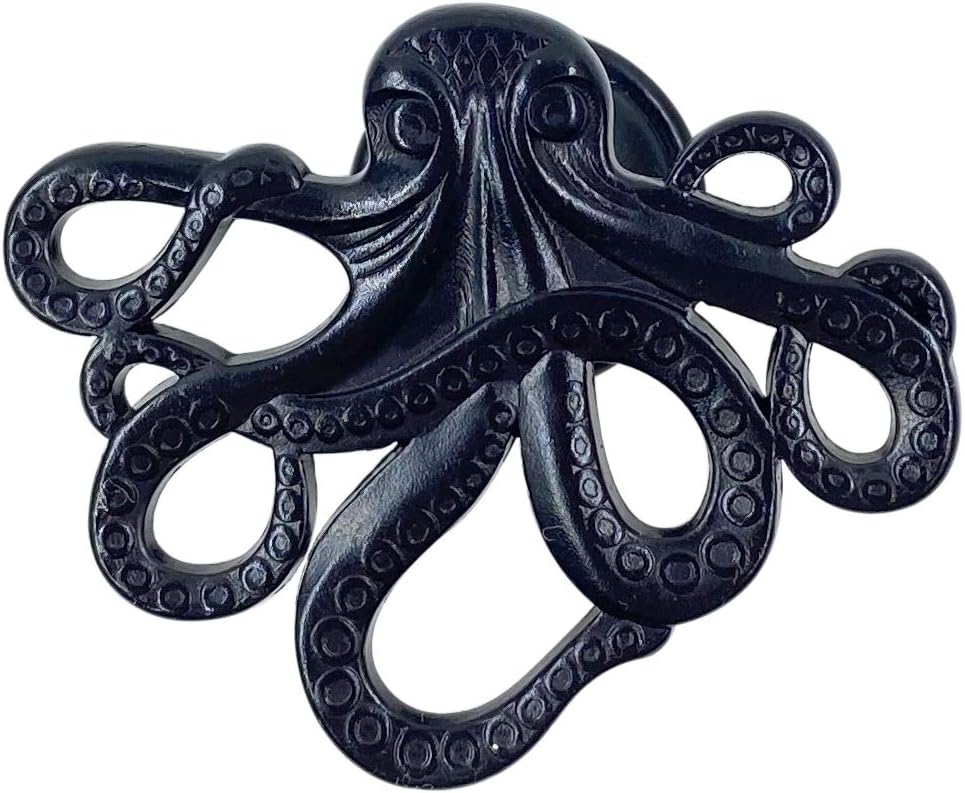 Octopus Drawer knobs Nautical Beach Ocean Theme Home Decor Drawer Pulls Handles for Dresser Cupboard Wardrobe Cabinet Kitchen Knobs Pack of 4 (Black)