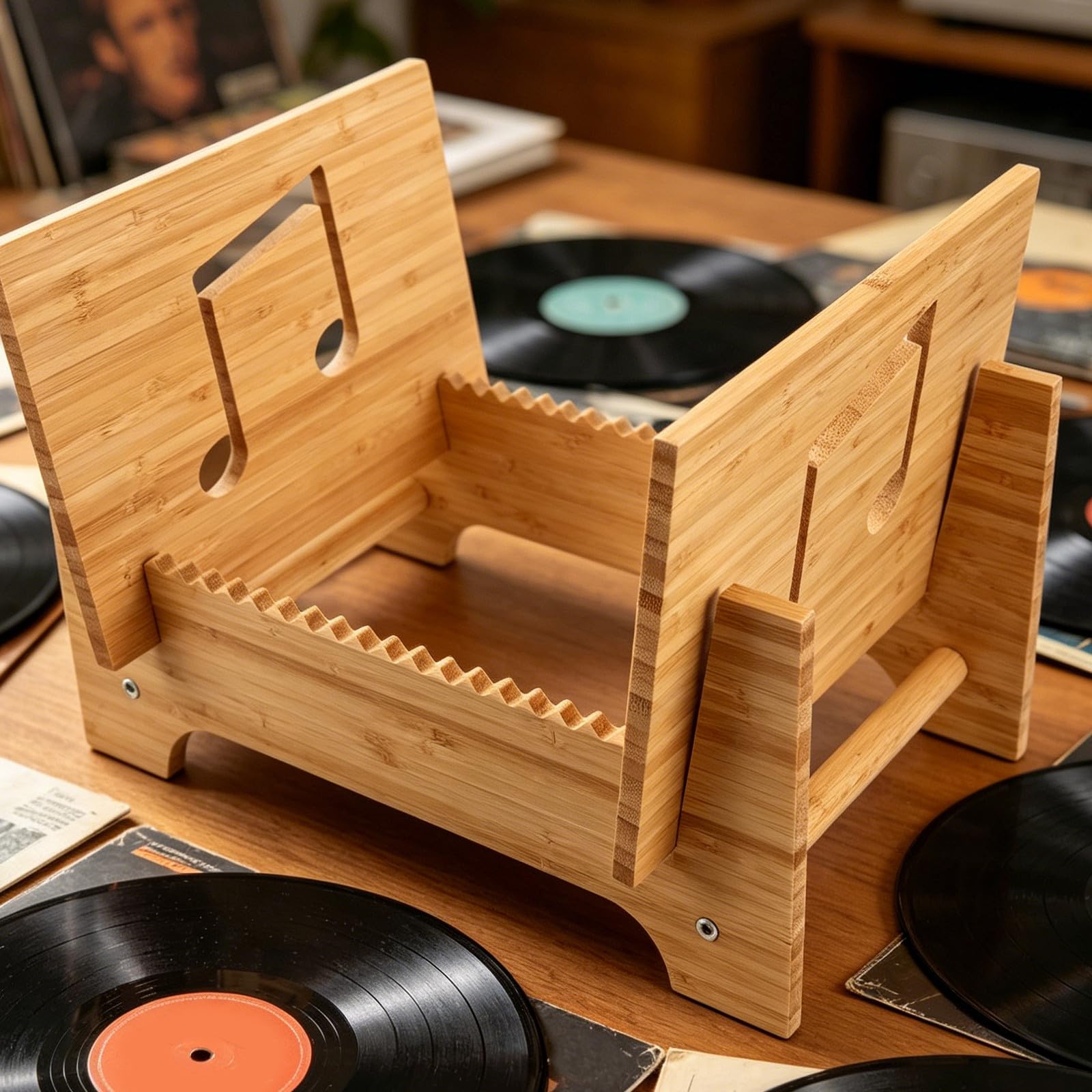 Porta dischi in vinile - Scaffale porta dischi in legno - Può contenere fino a 18 - in vinile per album - Organizer decorativo da tavolo per soggiorno, camera da letto, studio