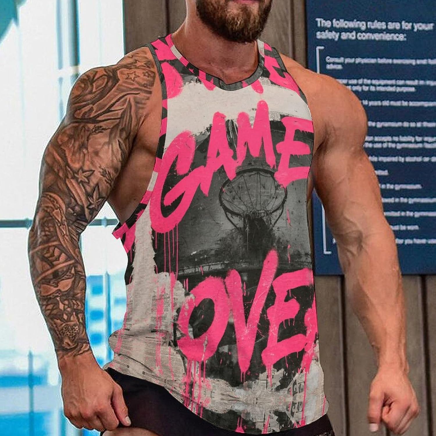 Basketball Hoop Men's All Over Print Muscle Tank Top Sleeveless V Neck Workout Gym Casual Sports Tee S‑5XL