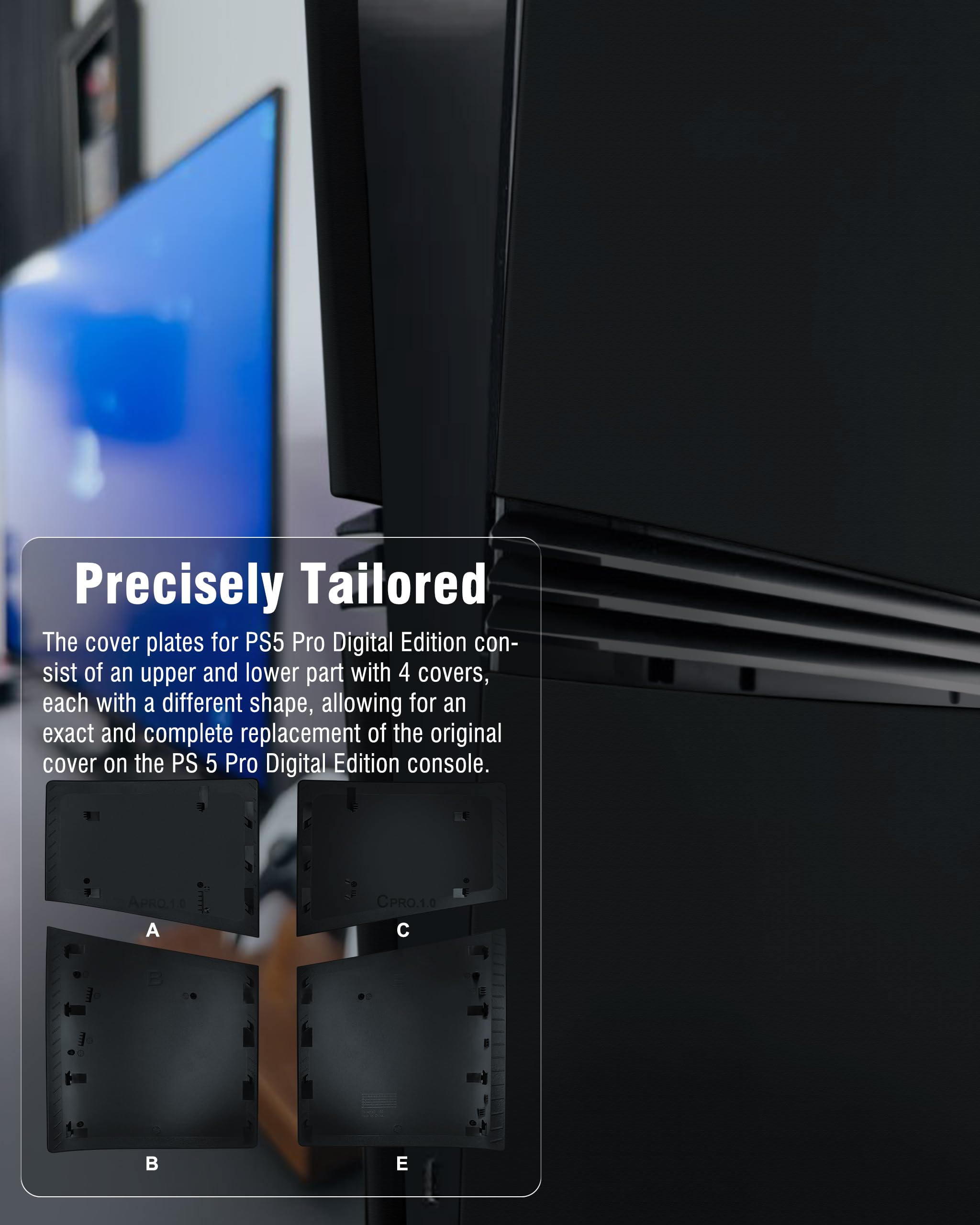 Joso Frontblende für PS5 Pro Digital Edition, Kratzfeste und staubdichte Ersatzabdeckung, passgenaue Abdeckung für PS5 Pro-Konsole (Digitalversion), einfache Installation–Schwarz