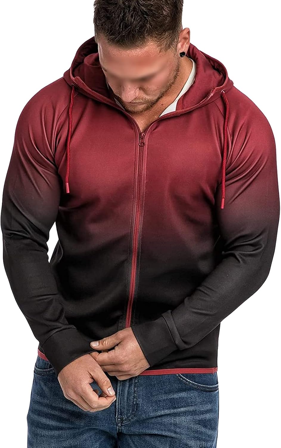 DGHM-JLMY Men's Sports Gradient Cardigan Hoodie 3D Digital Printing Zipper Cardigan Fitness Sweatshirt Full Zip Hooded