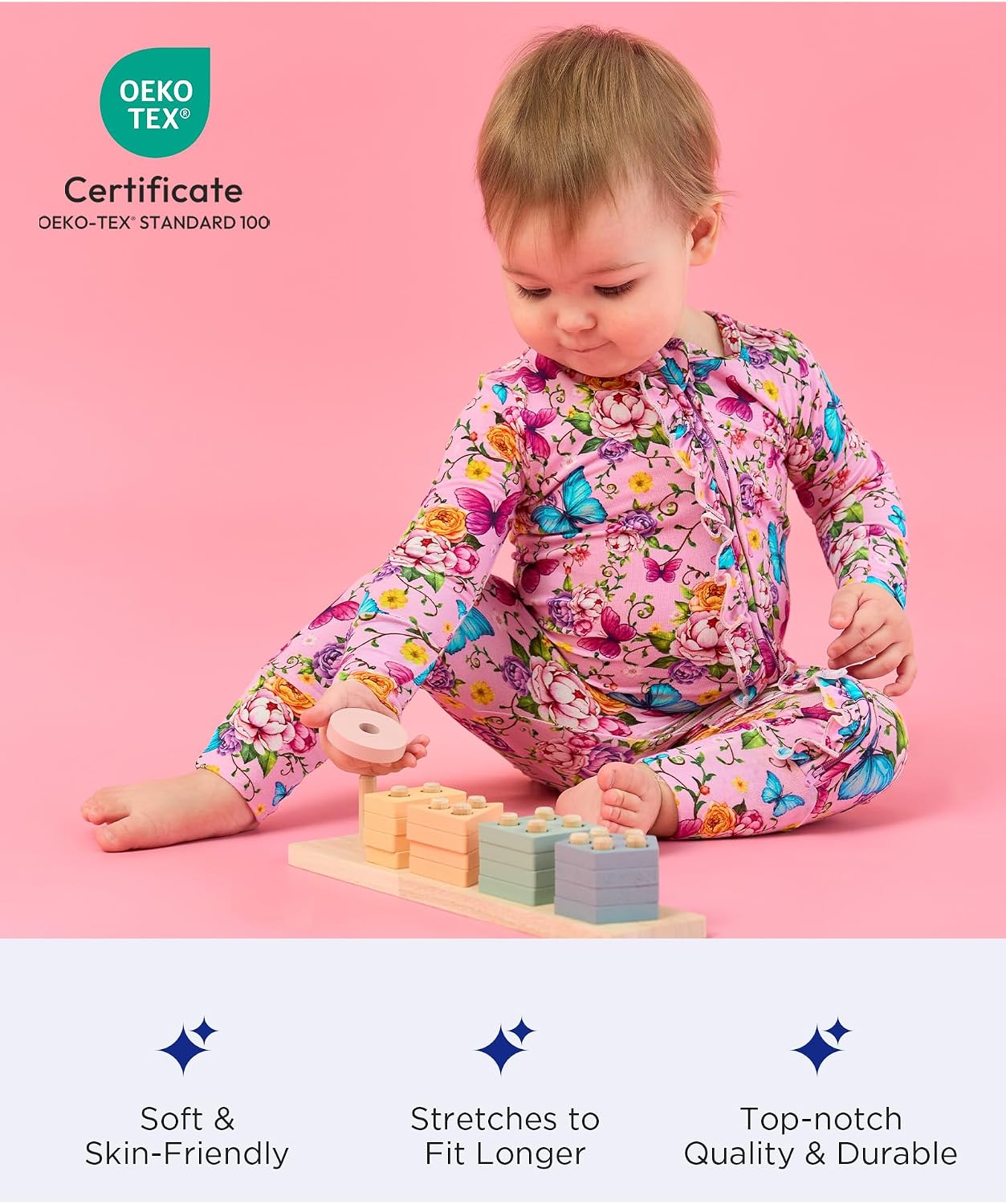 Bamboo Viscose Baby Girl Footless Pajamas Ruffled Baby Sleepers with 2 Way Zipper