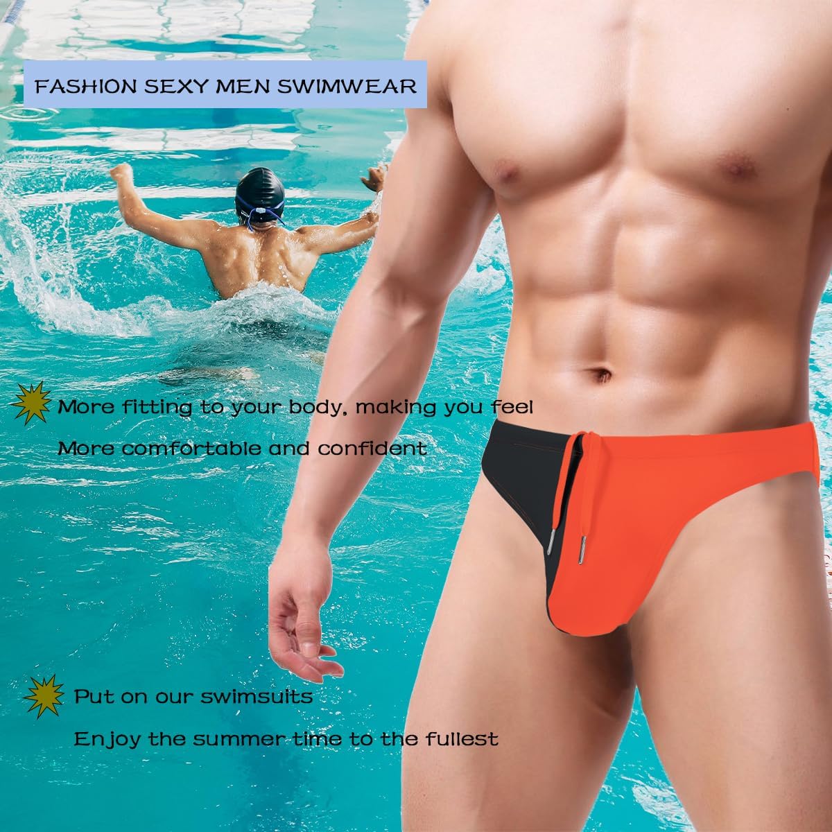 ZONBAILON Mens Bikini Swimming Adjustable Drawstring Design for Swim Party Sexy Swim Briefs