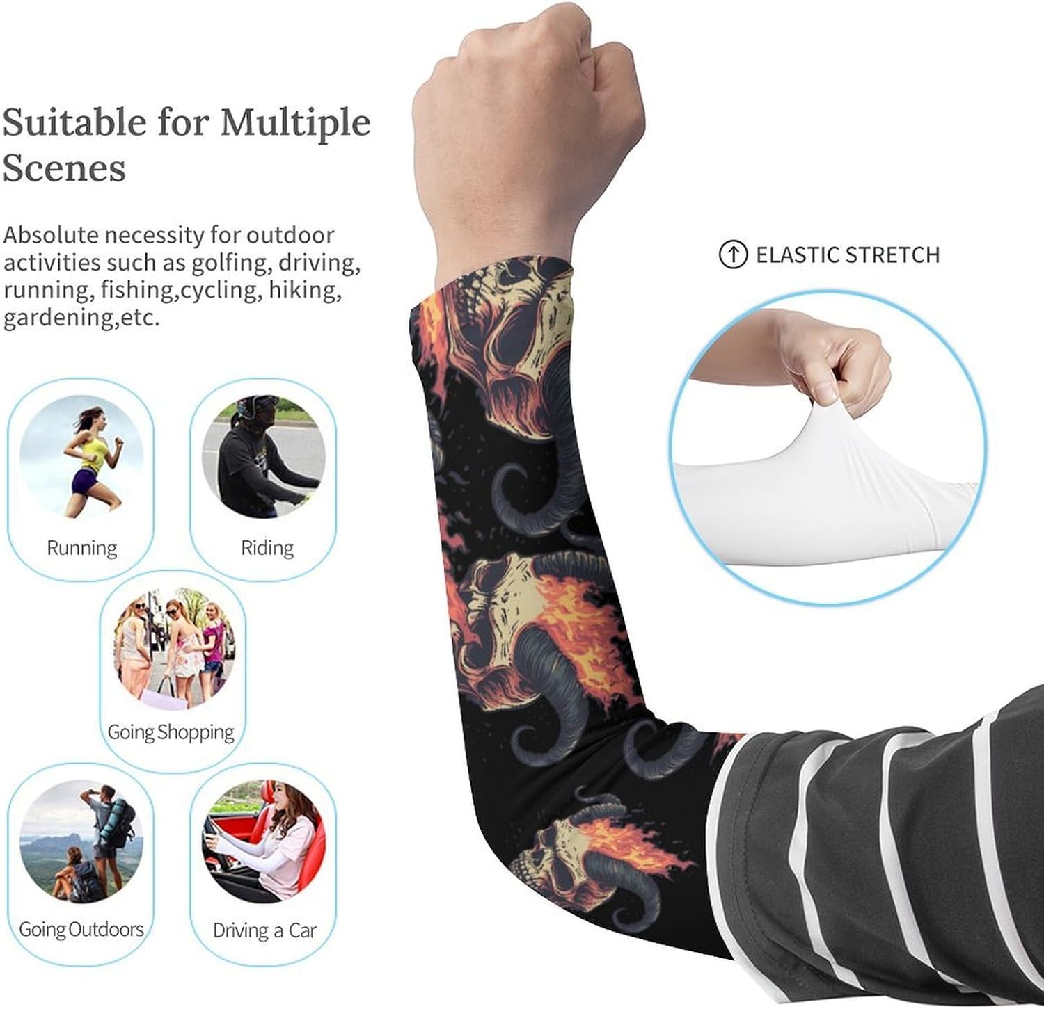 Skull Goat Arm Sleeves Sun Protection Sleeves Sports Cooling Arm Compression Sleeve for Men Women