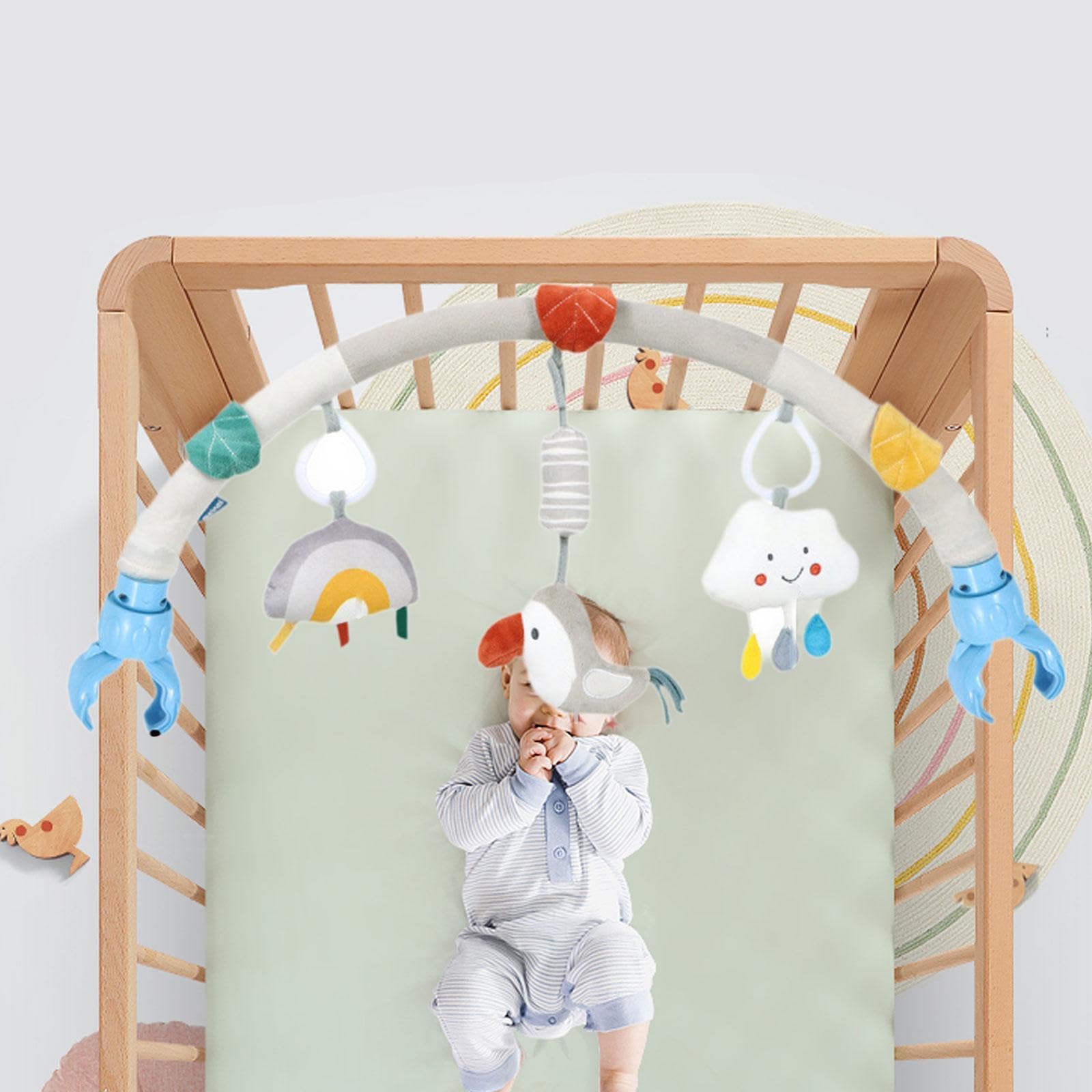 perfk Arche de jouet pour poussette de bébé, hochet sensoriel suspendu pour nouveau-né, jouet doux pour activité de développement précoce, mobile pour siège, Oiseau