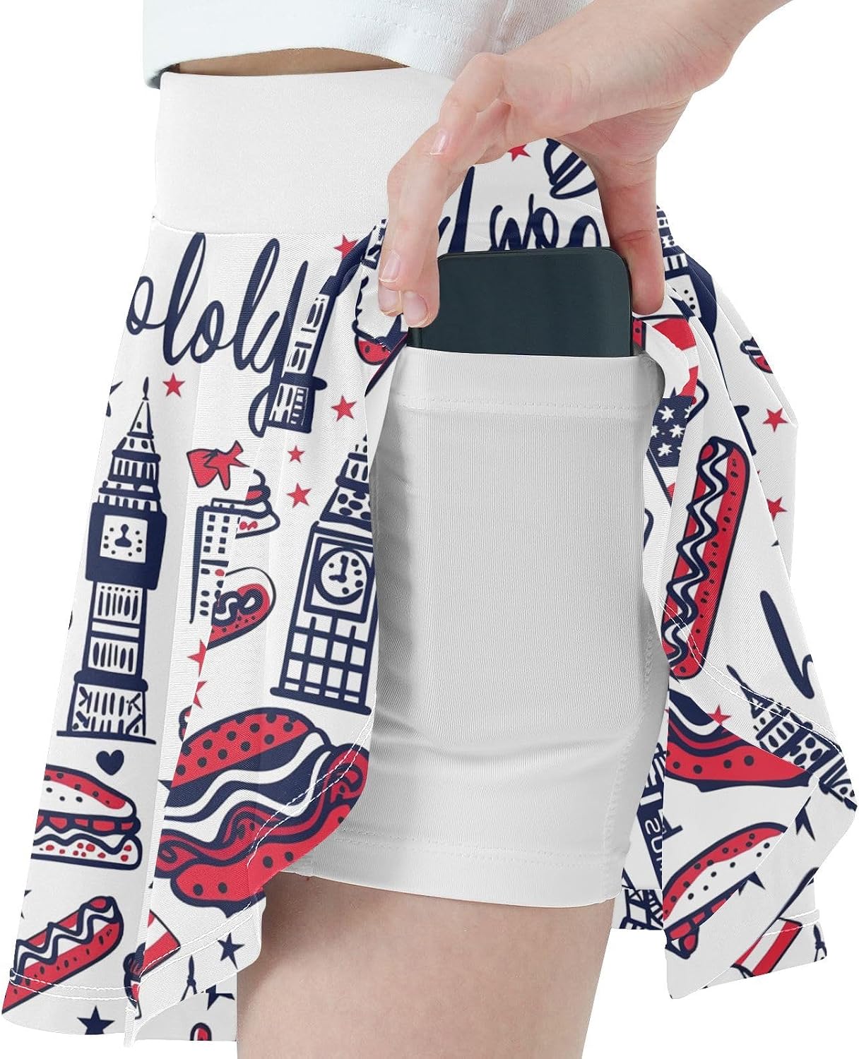 visesunny American Fast Food Hamburg Girl's Golf Skirt Athletic Tennis Skort Sport Activewear with Double Layer Pockets