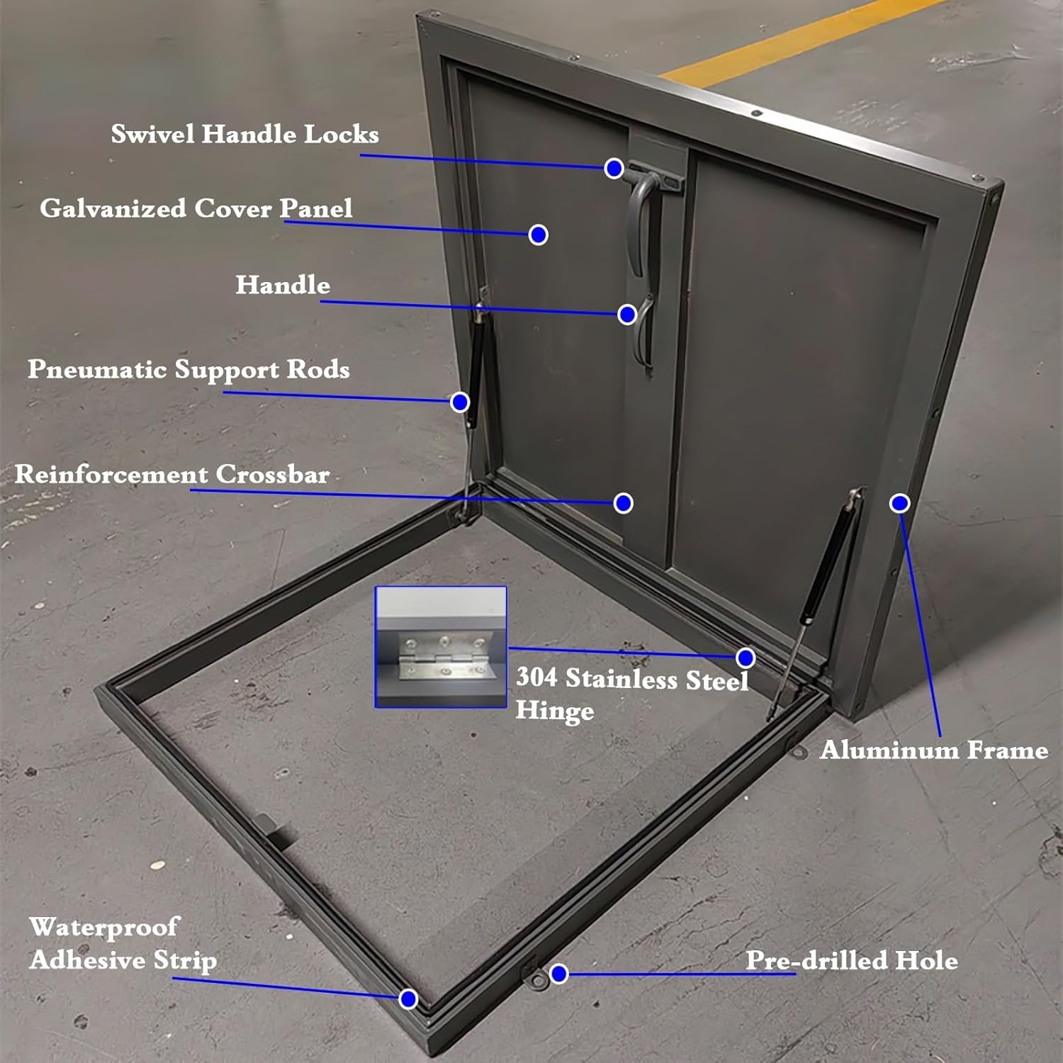 Rejilla de ventilación de emergencia para techo chapada en zinc, cubierta de resorte de gas con juego de herramientas, tamaño personalizado 50-100 cm