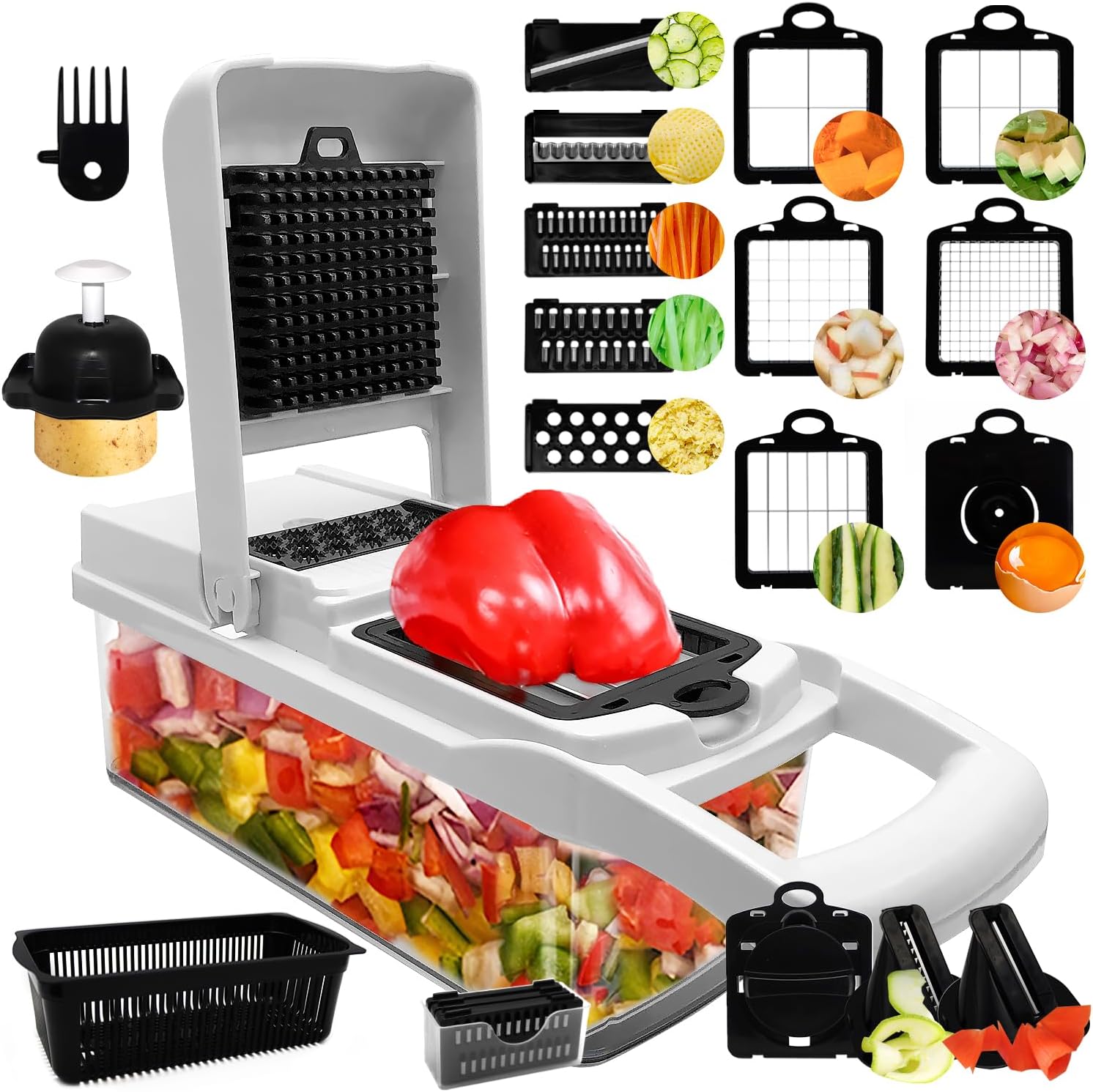 22 in 1 Vegetable Chopper, Multifunctional Food Chopper Dicer with Container, Kitchen Veggie Chopper for Onion Tomato Vegetable Fruit