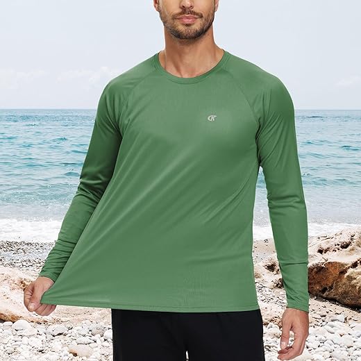 Camiseta masculina de manga comprida com proteção solar Rash Guard FPS 50+ Camiseta atlética para caminhadas, corrida, pesca, natação