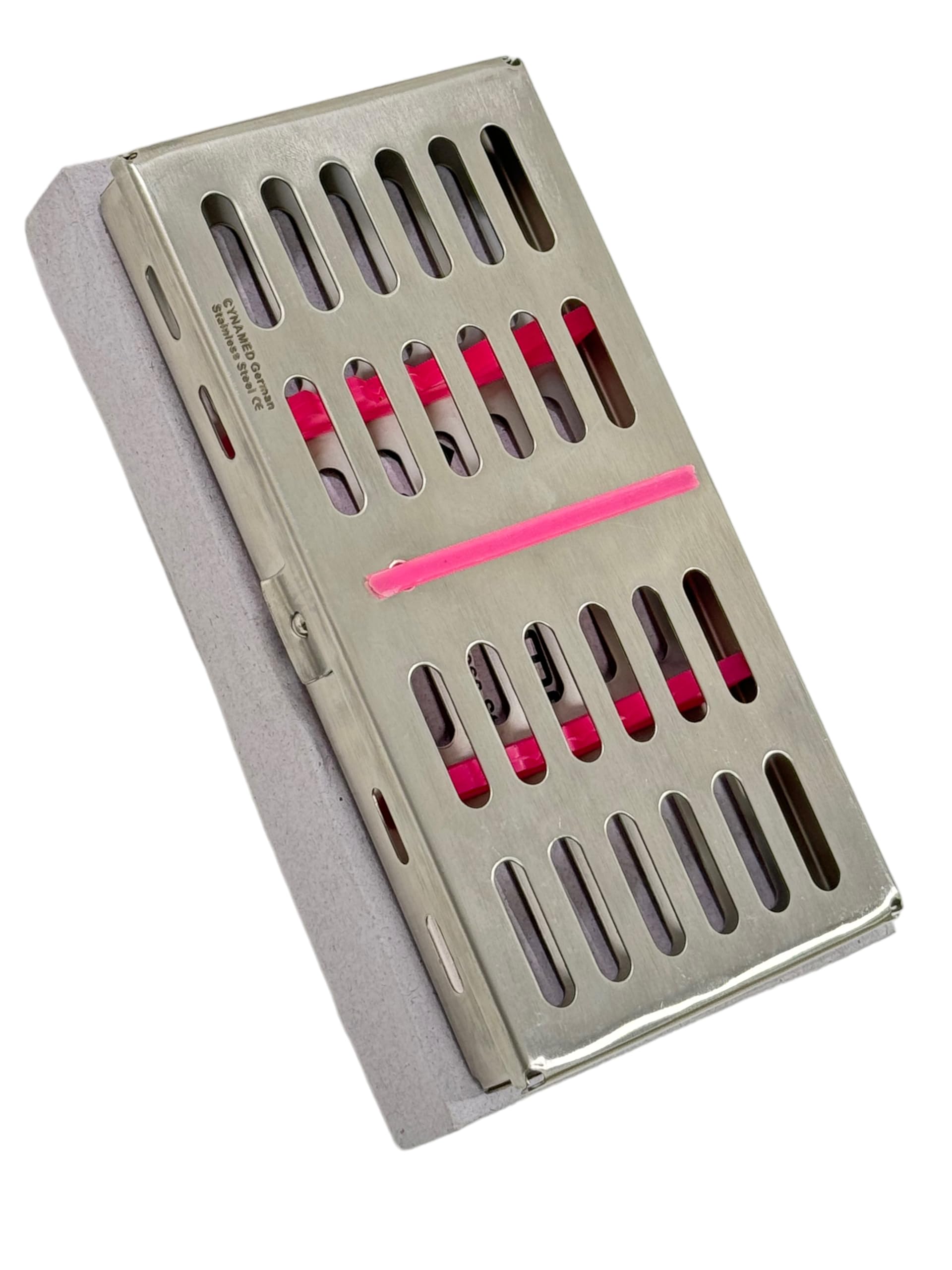 1 Each Sterilization Rack Box with 7 Place Holder Slots Autoclave Casssette - German Stainless Steel CE - Artlab (Pink)