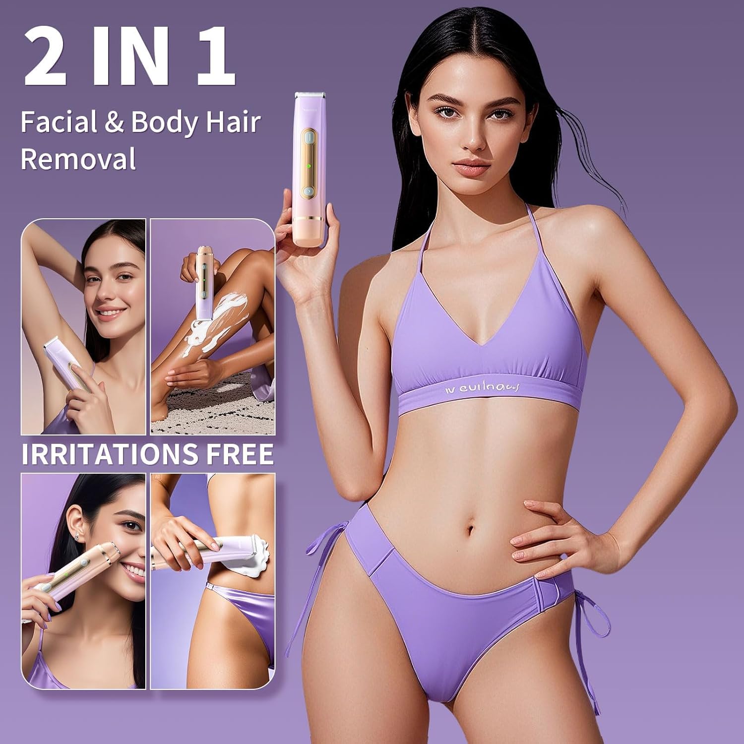 Bikini Trimmer for Women, Electric Razors with Dual Heads, Rechargeable Pubic Hair Trimmer with IPX7 Waterproof, Painless Pro Shaver for Underarm Leg Arm Body Face Private Area(RoyalRose) - Image 6