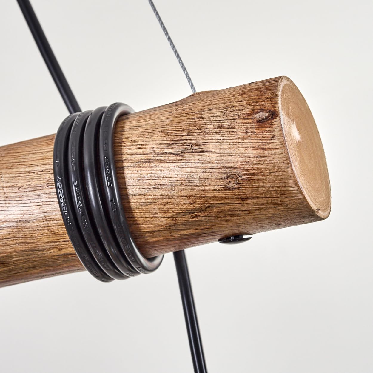 HOFSTEIN Pendelleuchte Koyoto, 4-flammige Hängelampe aus Metall/Holz/Glas in Schwarz/Natur/Rauch/Klar, Hängeleuchte mit Glasschirmen und Holzbalken, Höhe max. 150cm, E27, Esszimmer, Wohnzimmer, Küche