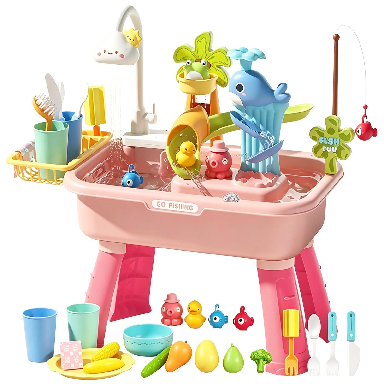 Kinder Wasserspieltisch mit Pumpe, lustige Sensorik-Spielzeuge | Sommer Küchenspüle Spielset für Mädchen drinnen draußen Garten Hof Terrasse Rasen Vorschule