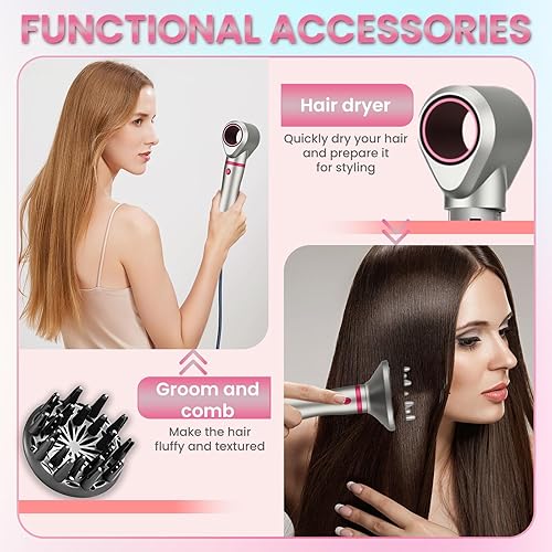 Miniatura 3 de Cepillo de soplado desmontable 4 en 1, moldeador de aire caliente iónico negativo con 4 cabezales de cepillo para secar, dar volumen, rizar y alisar