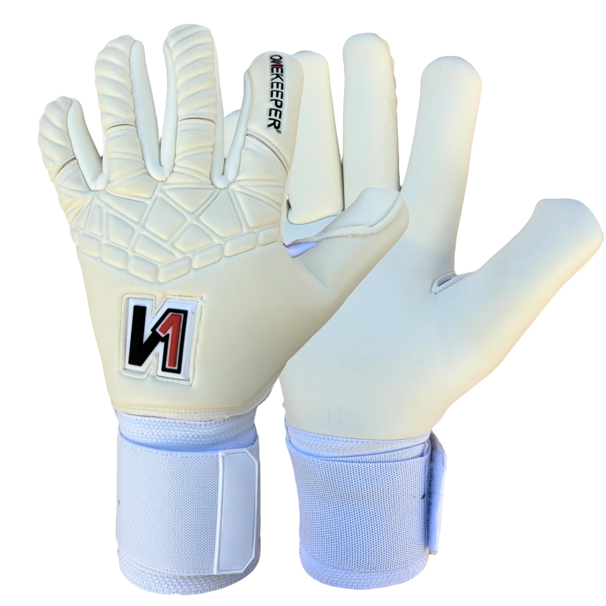 ONEKEEPER Philipp Kohn – Pro Goalkeeper Gloves - Worn by AS Monaco #1 | Youth & Adults | GK Soccer Gloves | 3.5 mm Aqua Latex | Negative Roll Finger | Slim Fit | Double Wrap Elastic Strap (White, 11)