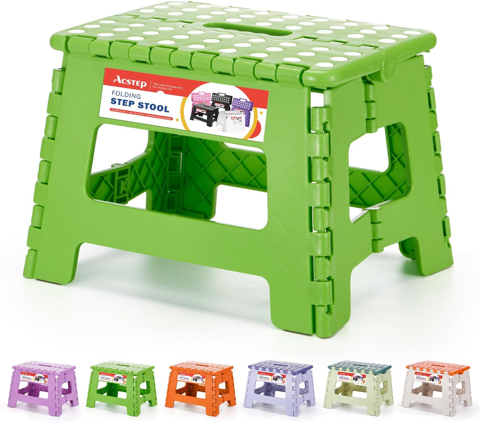 ACSTEP Folding Step Stool 9 Inch for Kids and Adults, 300 lbs, Green