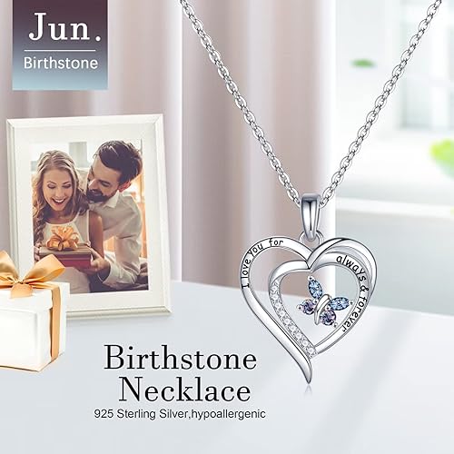 Miniatura 3 de Iefil Regalos de joyería para mujer Collares de plata de ley 925 con piedra natal de mariposa para mujeres, Día de la Madre, regalos de cumpleaños