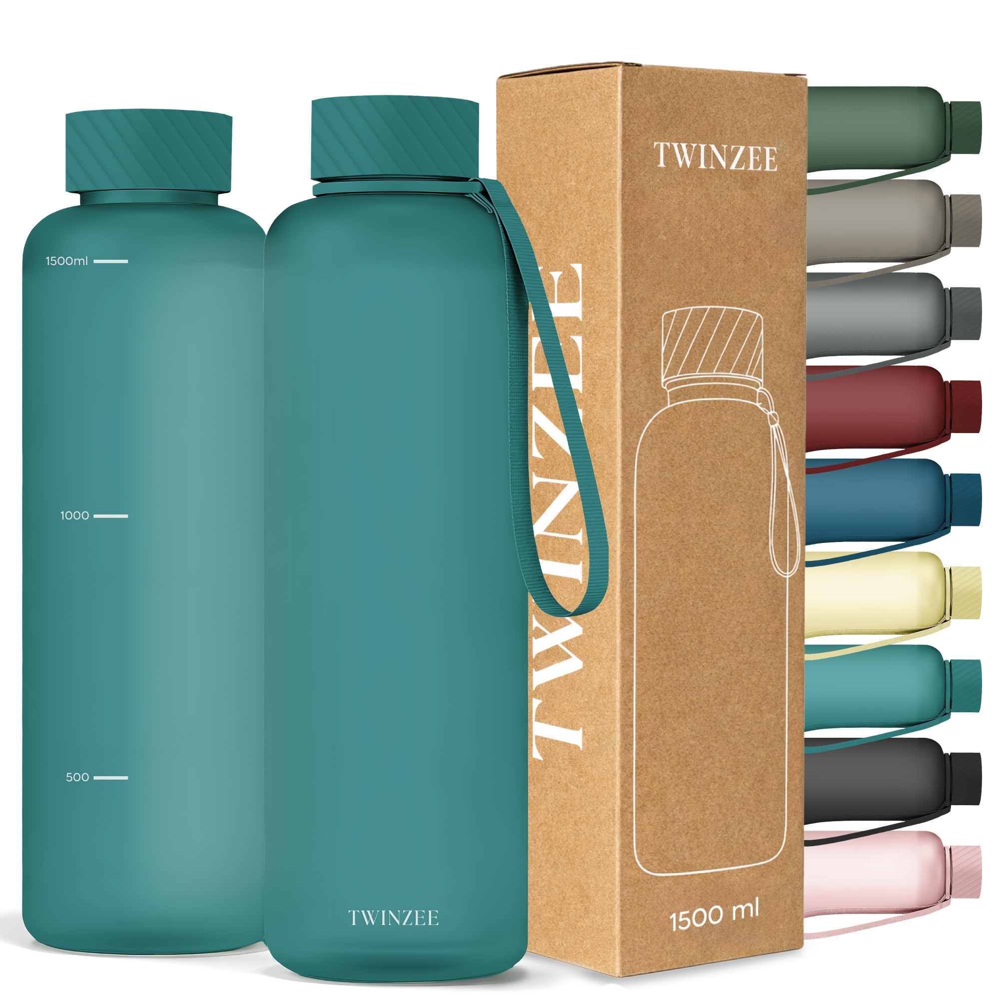 Twinzee Botella Agua 1,5 litro - Sin BPA & Antigoteo, Botella de Agua Deportiva, Oficina, Colegio, Gym, Cantimplora - Tritan Water Bottle, Verde Bosque — view 27
