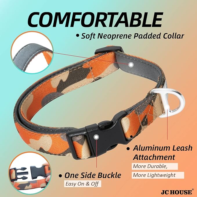 Collar acolchado para perro reflectante ajustable M naranja camo miniatura 4