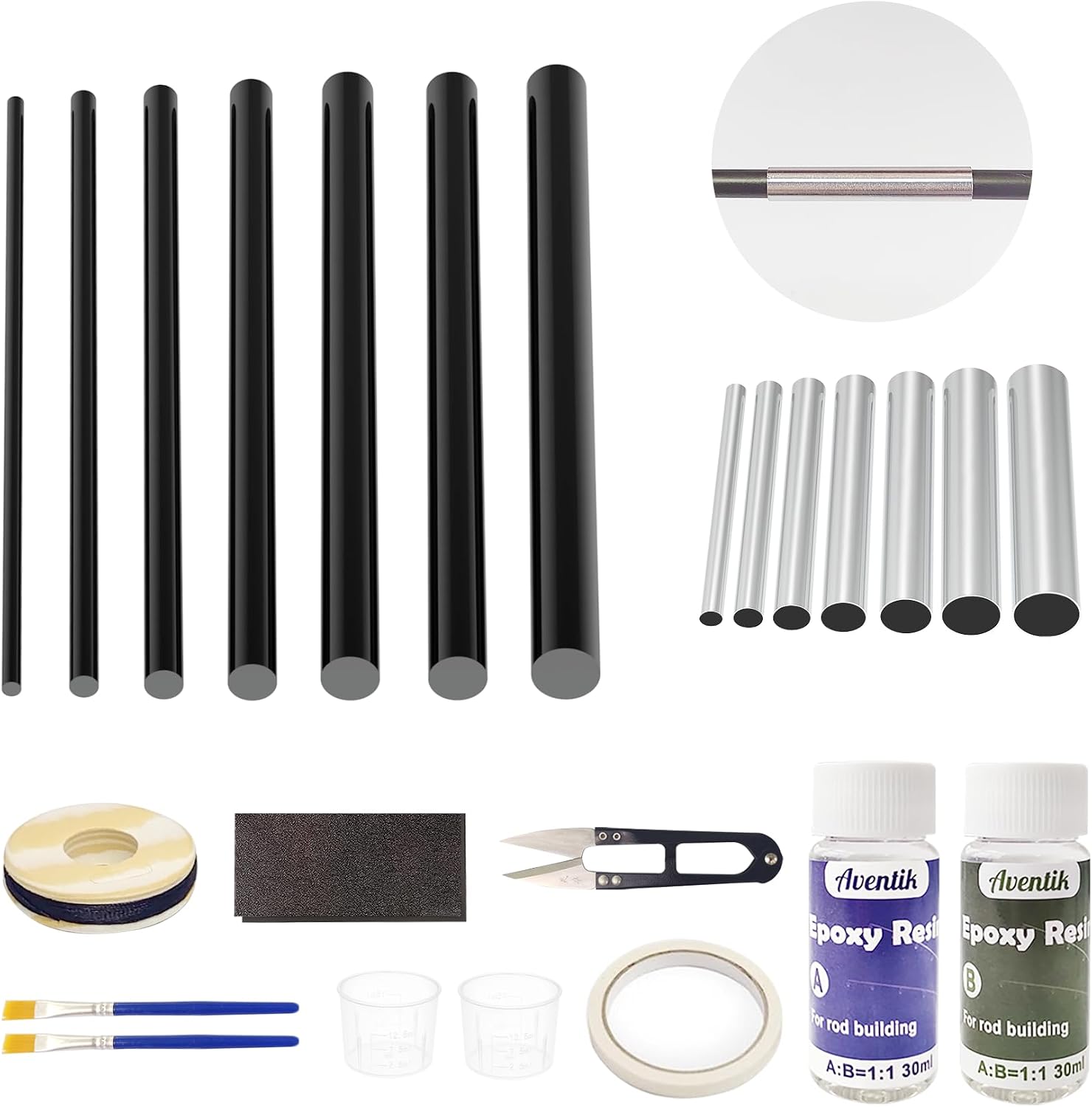 Aventik Fishing Rod Repair Kit for Broken Rod | Complete with Accessories, Carbon Fiber Stick and Stainless Tube Fishing Pole Maintenance
