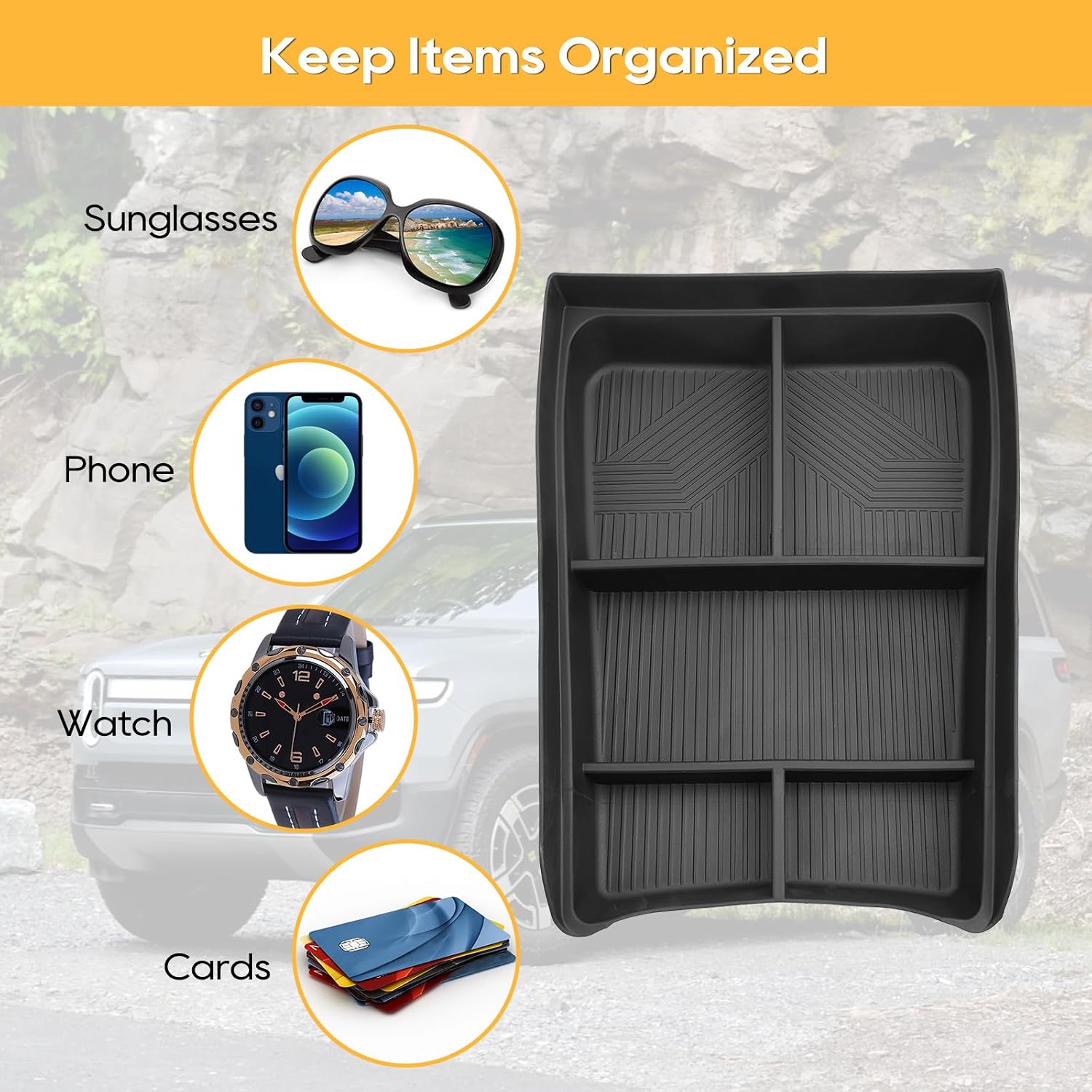 LFOTPP for 2022-2025 Rivian R1T R1S Center Console Organizer LOWER Rivian R1T R1S 2022 2023 2024 2025 Console Tray Rivian R1T R1S Accessories Console Organizer Armrest Tray Storage Box