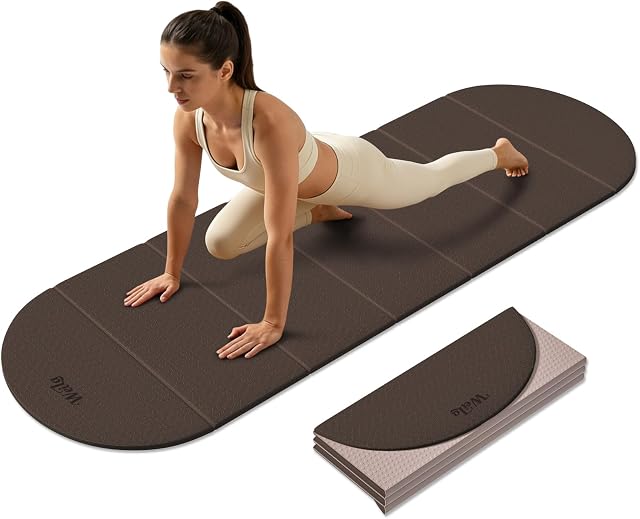 Tapis de yoga pliable 10mm Épaisseur TPE, Tapis texturé à double face, non glissant, 7-Fold Portable pour le yoga, Pilates, séances d'entraînement au sol, Gymnase à domicile & Voyage, 75"x26"