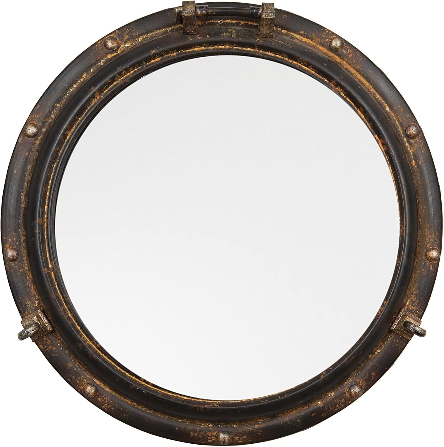 Creative Co-Op Distressed Metal Port Hole Reflective Framed Mirror, 22" L x 22" W x 3" H, Rust
