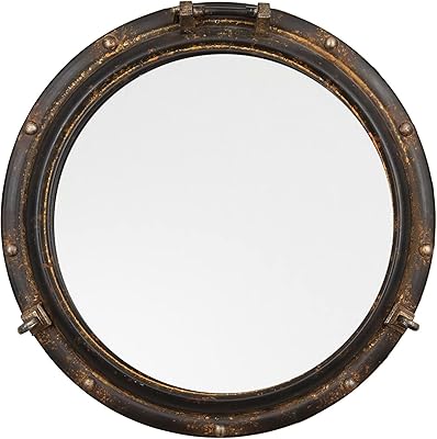 Creative Co-Op Distressed Metal Port Hole Reflective Framed Mirror, 22