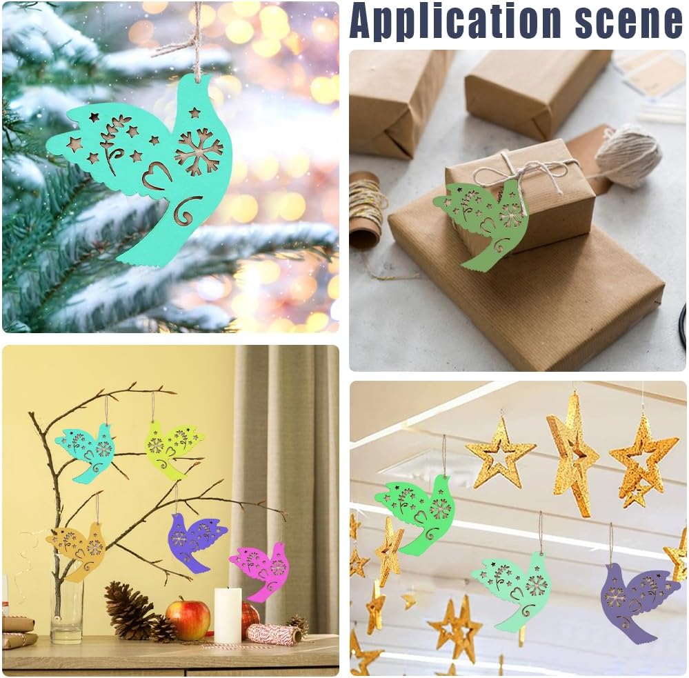 GORGECRAFT 12 Sets 2.7 Inch The Peace Dove Unfinished Wooden Tag Bird Hanging Wood Cutout Blank Wood Slices Gift Tags with Jute Rope Ornaments Crafts for Christmas Thanksgiving Wedding Birthday Party