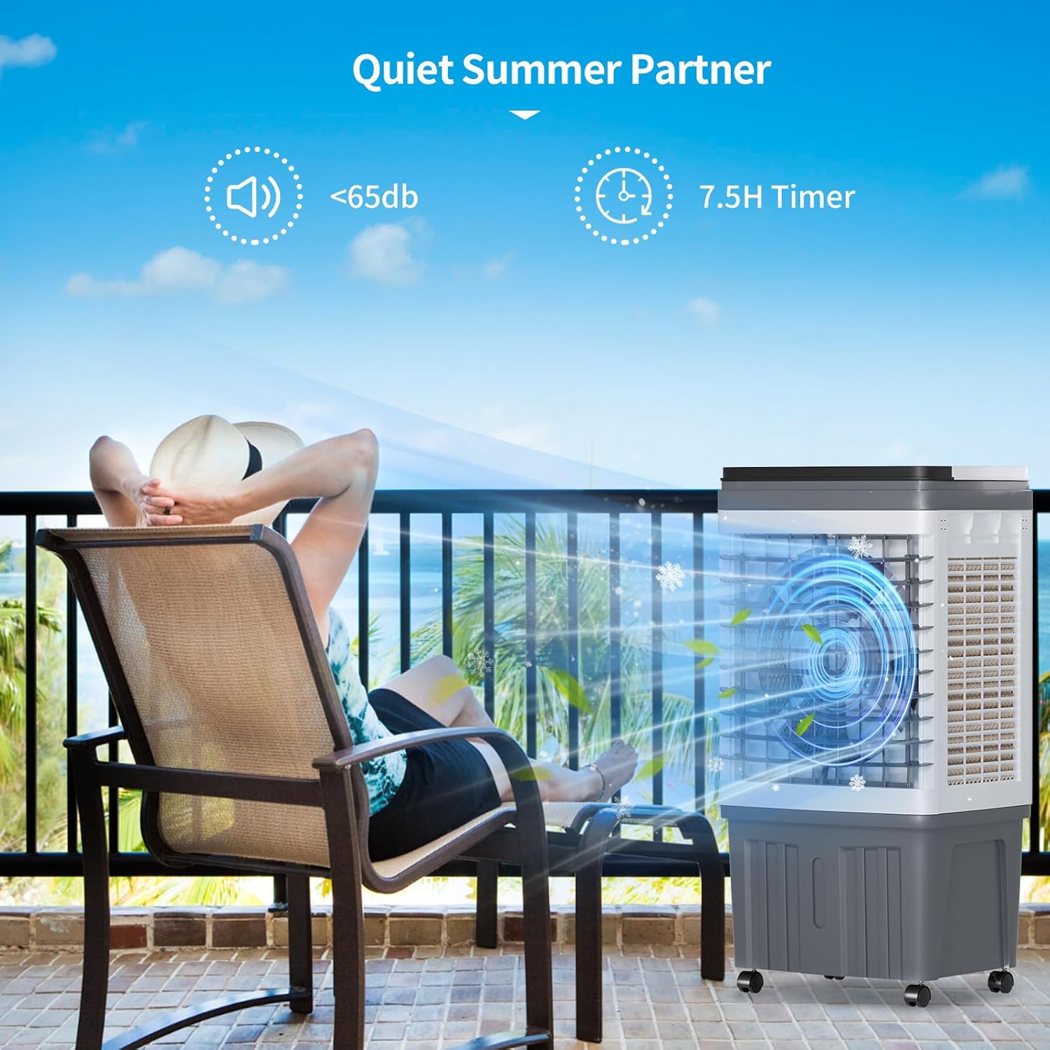 TABU 2354CFM 3-in-1 Evaporative Air Cooler, 6.6-Gal Water Tank Portable Swamp Cooler of Cooling, Humidifier& Fan,3 Wind Speeds,120° Oscillation,7.5H-Timer,Remote Control,Grey