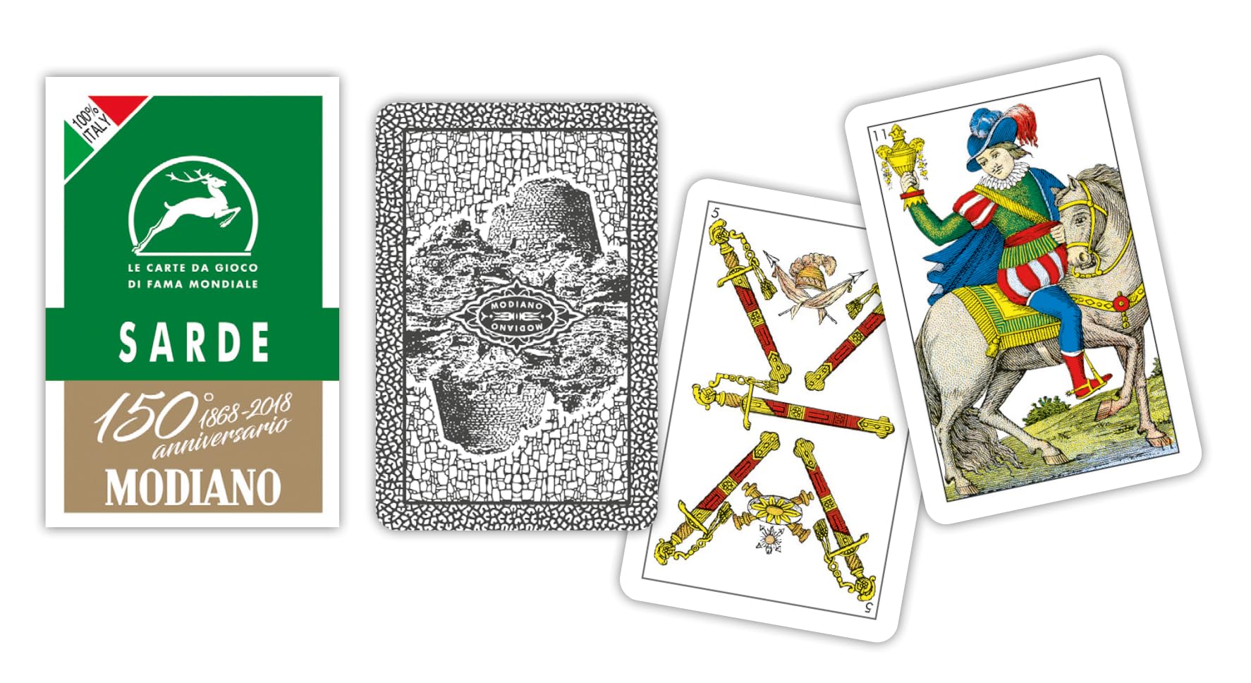 Modiano Sardines Verdi 150° Annversario Playing Cards, Green, 8.8 cm x 5.8 cm x 2 cm