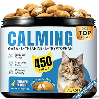 Calming Cat Treats with GABA for Anxiety Relief - Calming Cat Chews Help Reduce Stress & Promote Relaxation, Melatonin for Cats for Grooming, Travel, Vet Visits & Separation Anxiety - Chicken Flavor