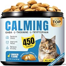 Calming Cat Treats with GABA for Anxiety Relief - Calming Cat Chews Help Reduce Stress & Promote Relaxation, Melatonin for Cats for Grooming, Travel, Vet Visits & Separation Anxiety - Chicken Flavor