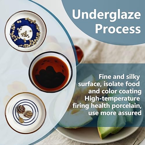 Miniatura 3 de AmaCielo Cuencos de inmersión, plato de cerámica japonesa para salsa de soja, cuencos de 3.43 pulgadas, para sushi, salsas, aperitivos, salsa de