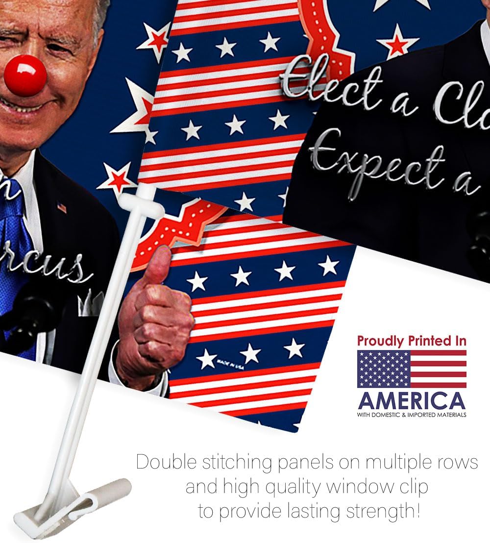 Trump Flag Joe Biden FJB Car Flag Funny Circus Clown Bandera para Carros 2024 President 45 47 Outdoor Banner Vehicle Auto Window Clip Decor Accessories for Him Made in USA