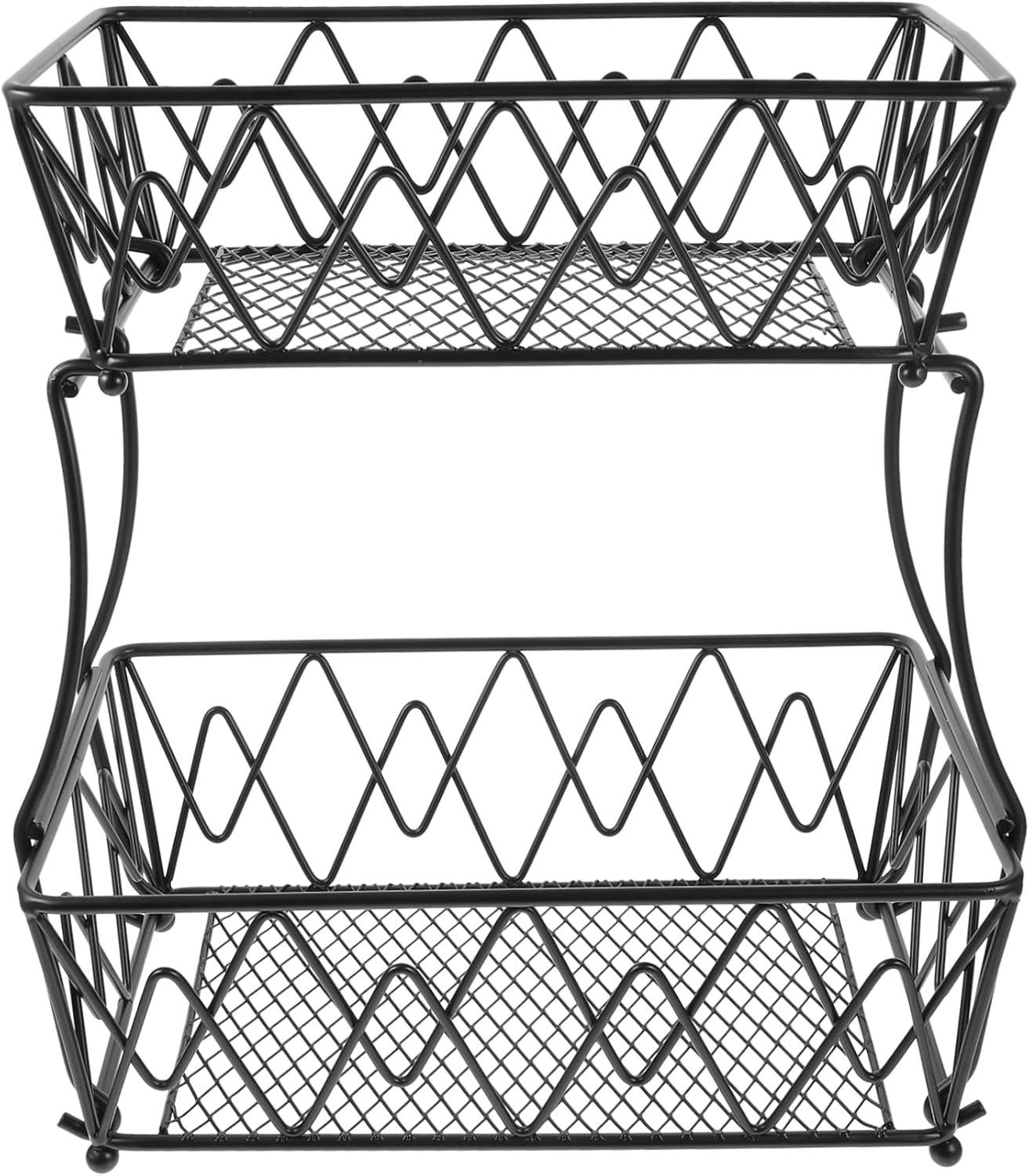 1Pc Double Layer Iron Basket for Kitchen Versatile Vegetable and Fruit Storage Organizer Stylish Black Design for Practical Use and Home Decor