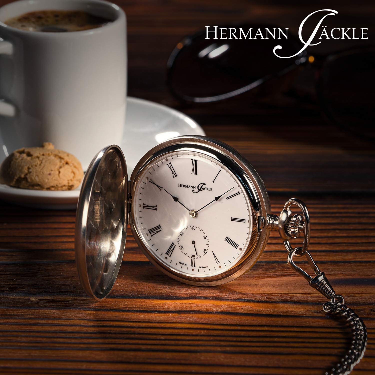 Hermann Jäckle Herren Taschenuhr Triberg Handaufzug 50 mm | Made in Germany, Handaufzugswerk, Double Hunter Gehäuse, kleine Sekunde, inklusive Kette und Reiseetui