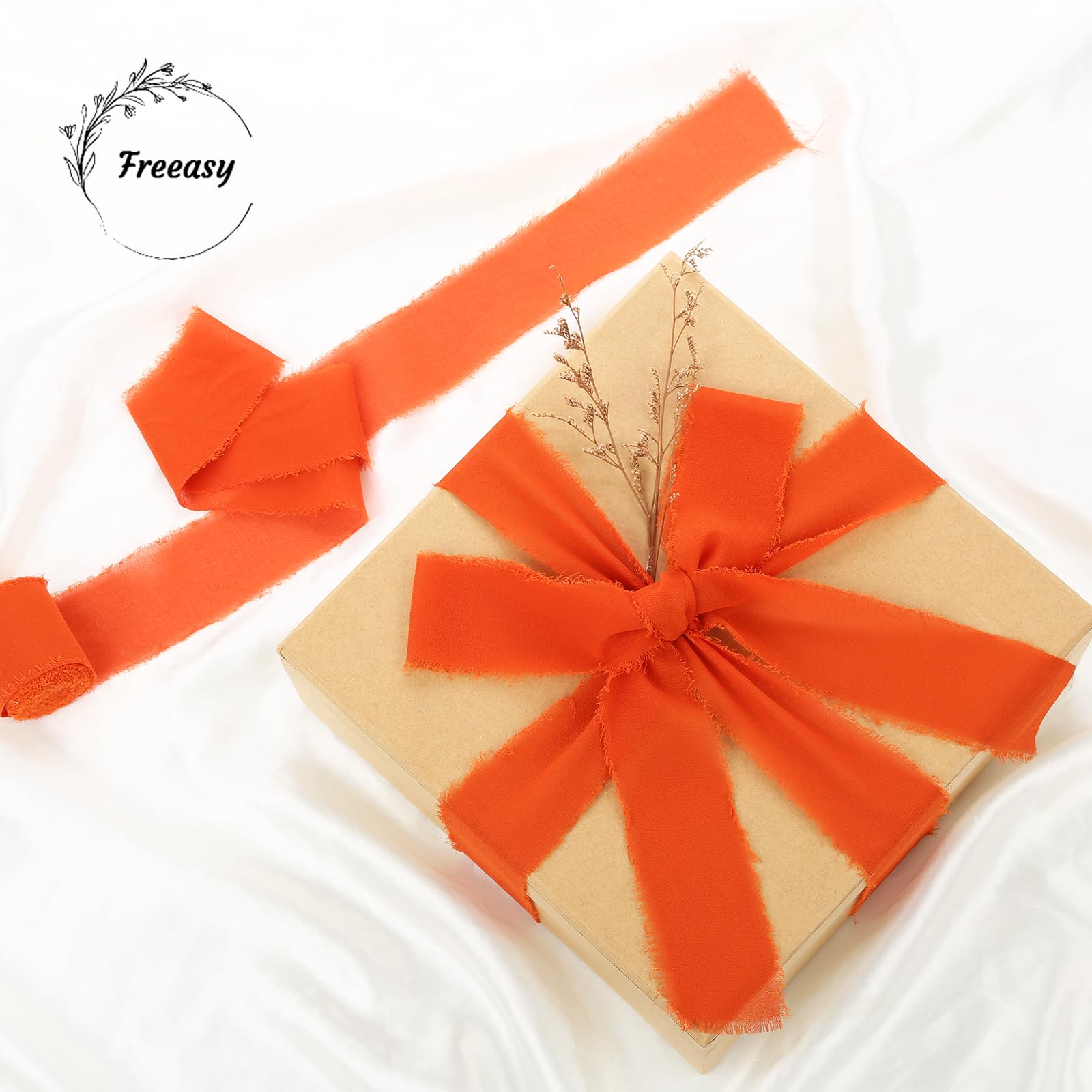 Terracotta Chiffon Ribbon 3 Rolls 1.5 inch X 5 Yard Burnt Orange Handmade Fringe Chiffon Silk Ribbon Set for Gift Wrapping Wedding Decor - Image 2