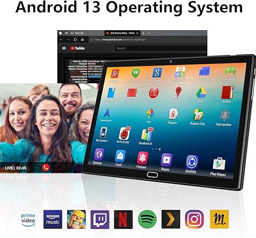 Vista 4 de Tableta Android 13 de 10 pulgadas, tableta 2 en 1 con 4+64/512 GB de almacenamiento Octa-Core, compatible con tarjeta SIM dual 4G con teclado