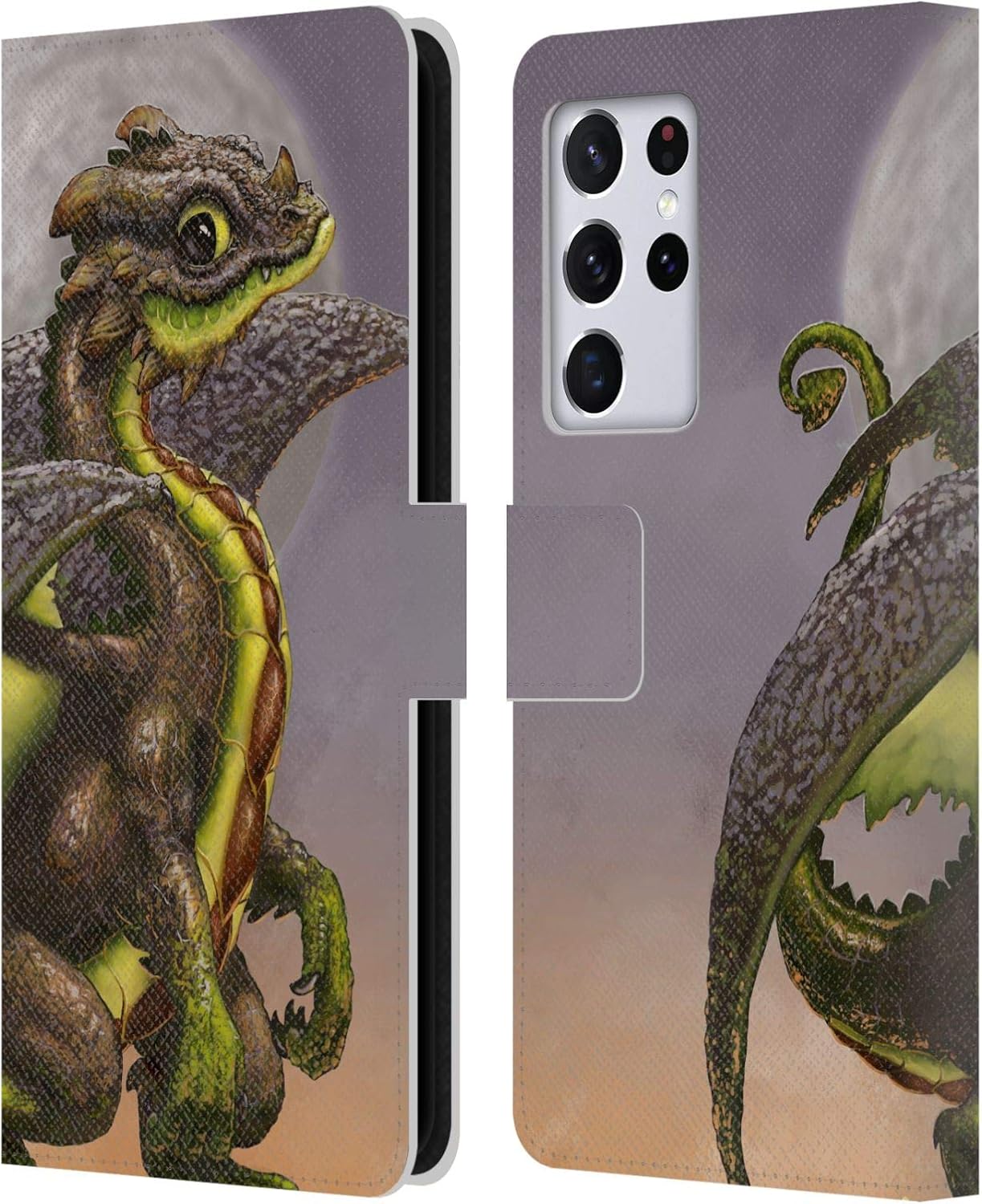 Head Case Designs Officially Licensed Stanley Morrison Green Hot Tea in Cup Dragons 2 Leather Wallet Case Compatible with Samsung Galaxy S21 Ultra 5G