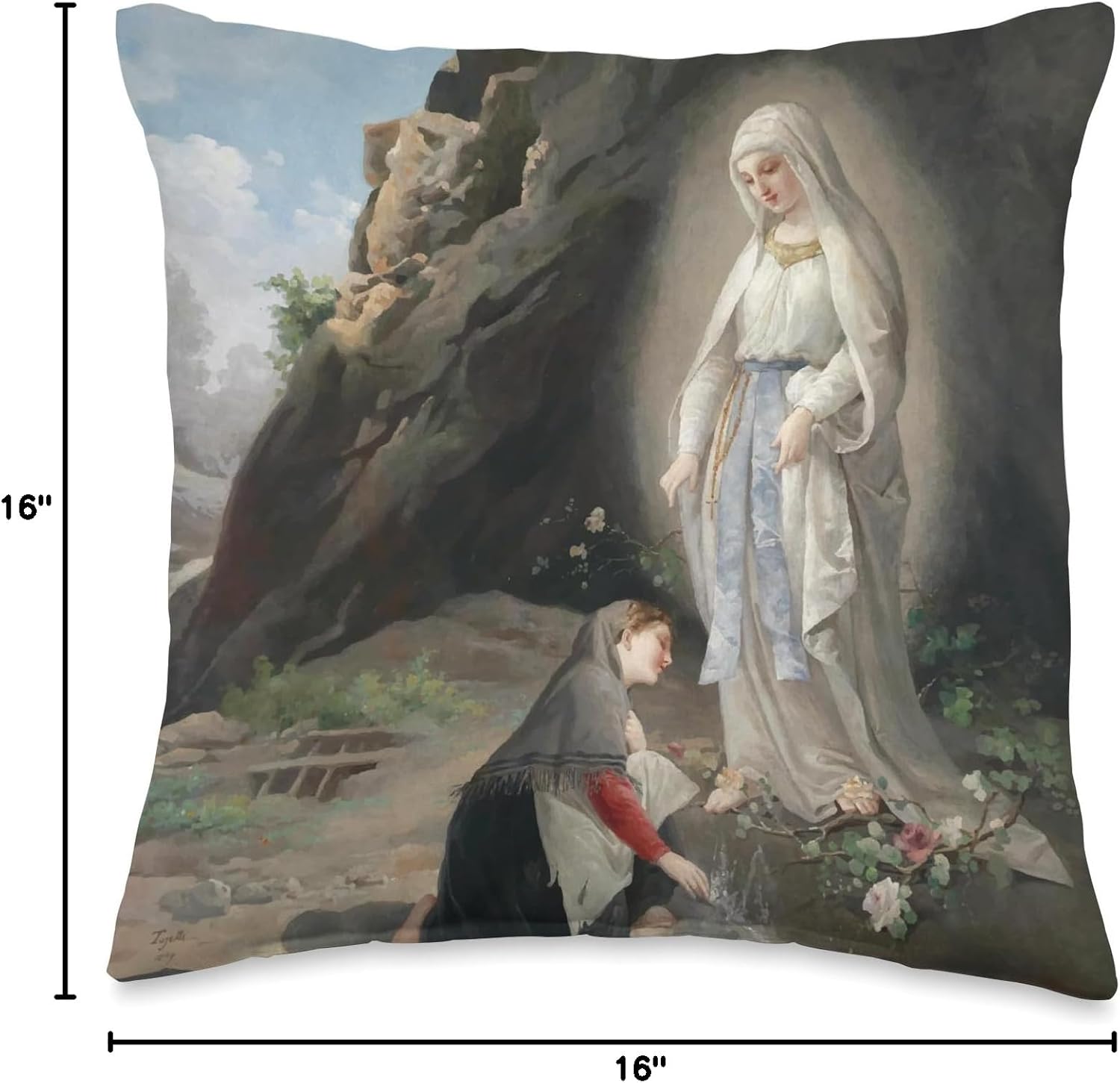 Our Lady of Lourdes St Bernadette Immaculate Mary Catholic Throw Pillow