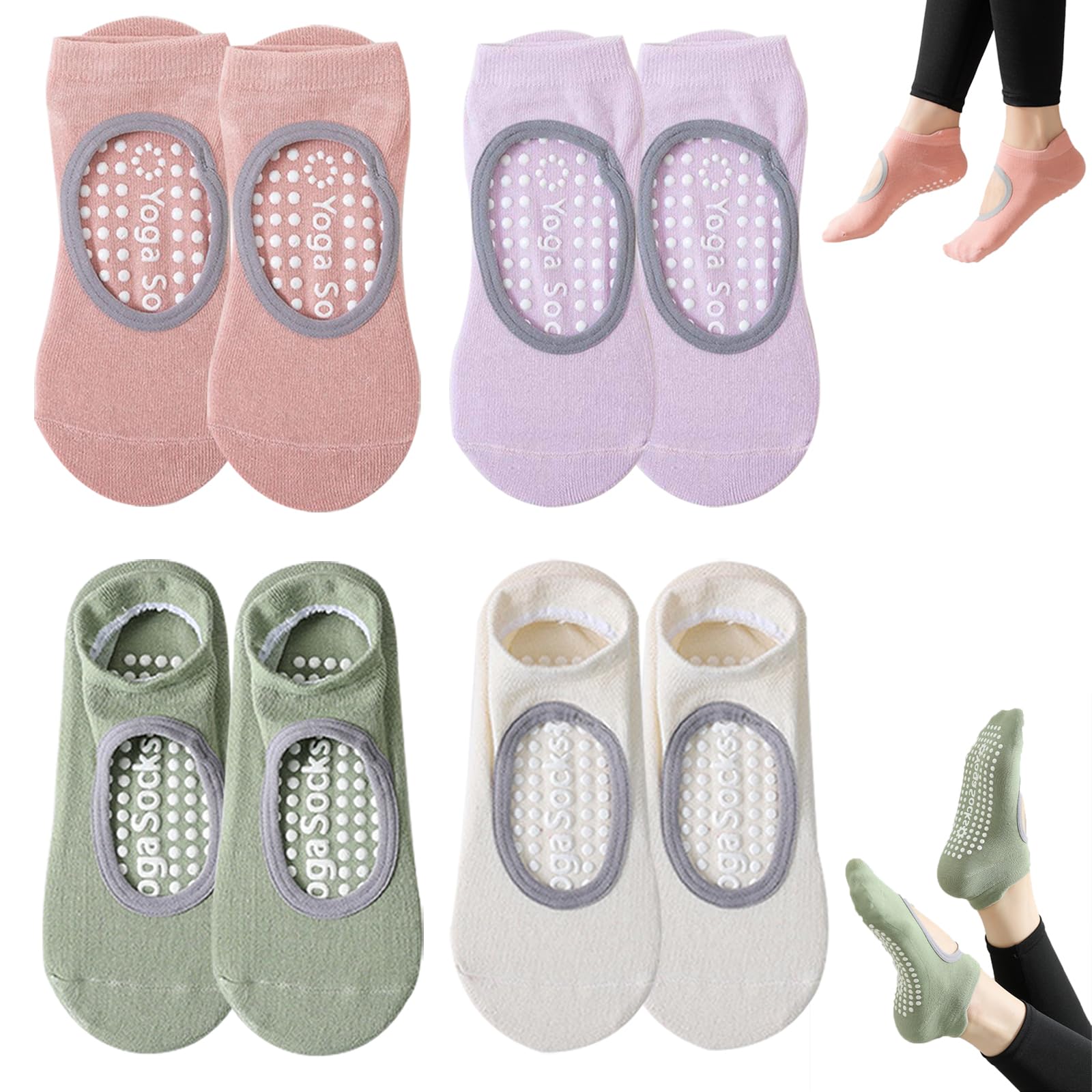 Chaussettes Yoga Antidérapantes - 4 Paires Mix Noir & Blanc - Pour Pilates, Ballet, Gym