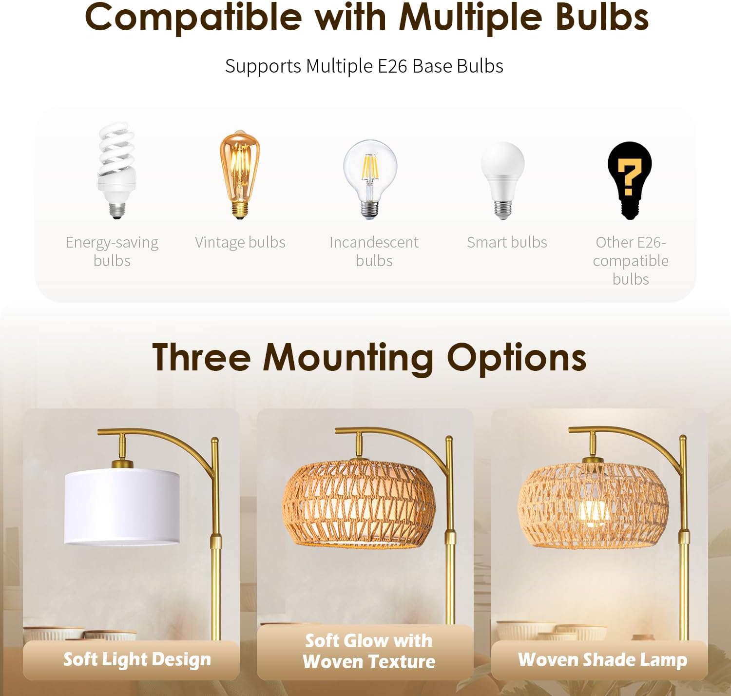 Gold Boho Rattan Floor Lamp w/Remote, Dimmable (2700K - 6000K), 2 - in - 1 Wicker & Fabric Shade, Adjustable 165-172cm for Living Room & Bedroom