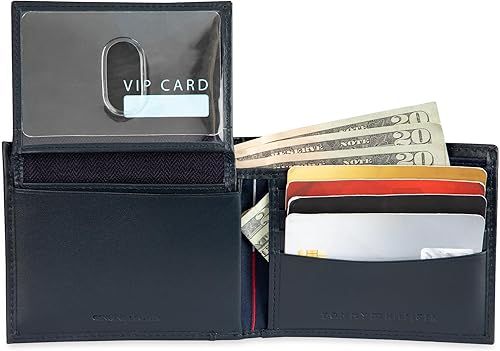 Vista 42 de Tommy Hilfiger Cartera de piel auténtica para hombre con ventana de identificación y múltiples ranuras para tarjetas Negro Cambridge
