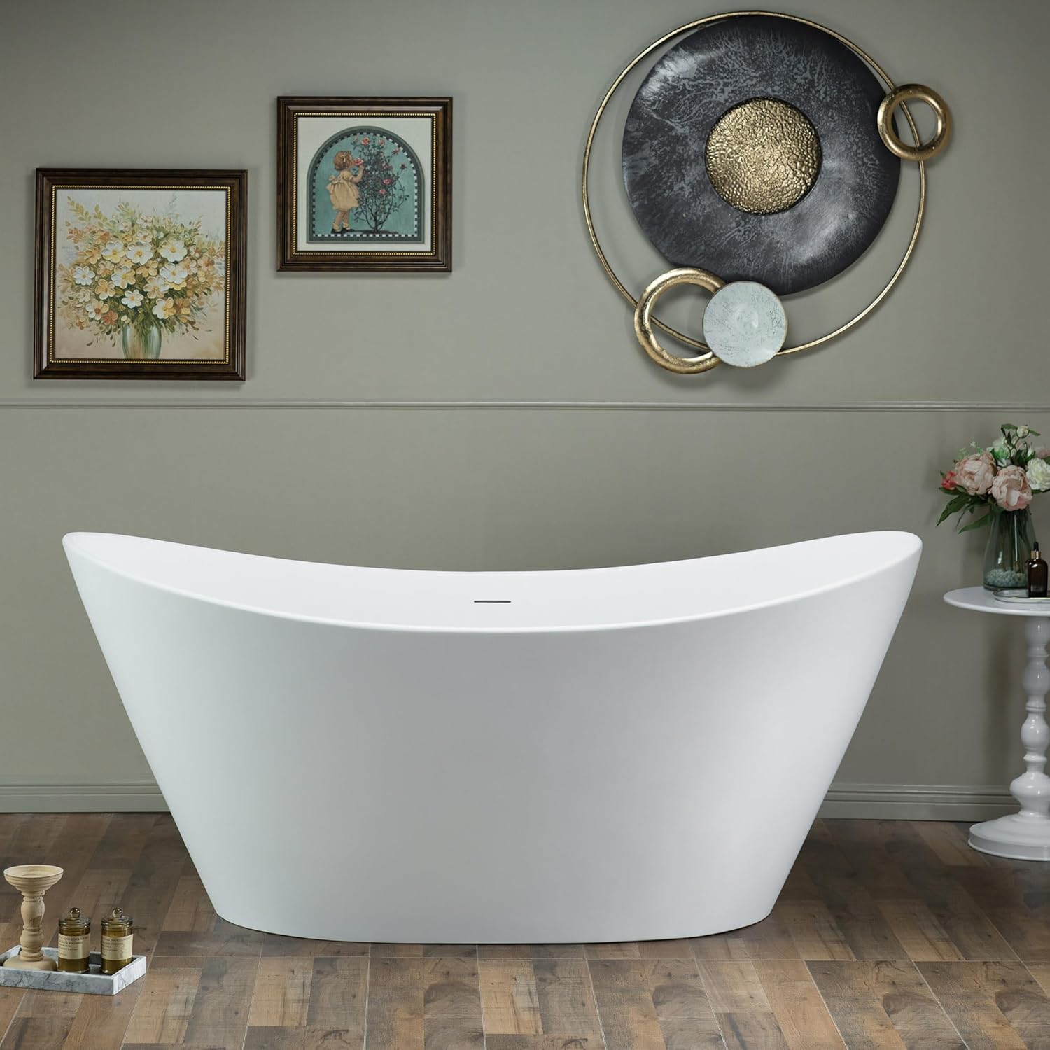 WOODBRIDGE 67 in. x 31.5 in. Stone Resin Luxury Contemporary Solid Surface Freestanding Bathtub in Matte White