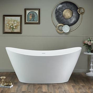 WOODBRIDGE 67 in. x 31.5 in. Stone Resin Luxury Contemporary Solid Surface Freestanding Bathtub in Matte White