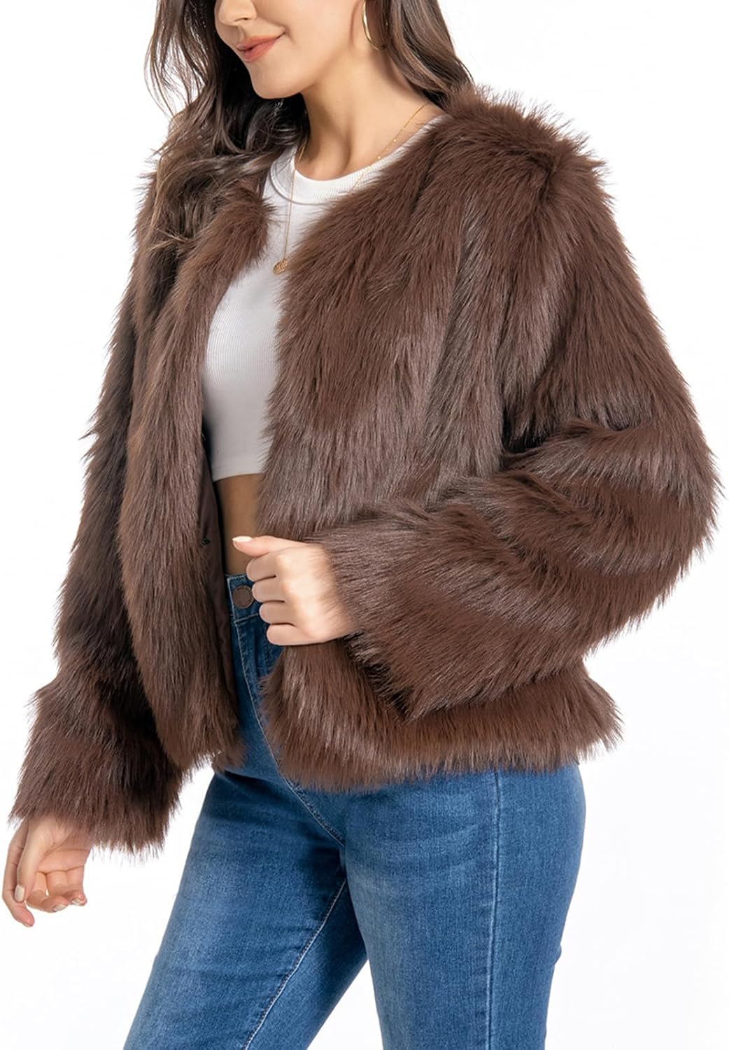 Fur Coats For Women, 2025 Plus Size Faux Fuzzy Jacket Fluffy Long Sleeve Winter Coat with Pockets.