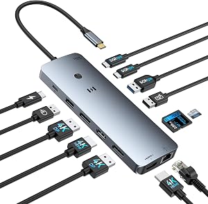 Docking Station for Laptop 3 Monitors, Selore USB C Hub with 2 HDMI 2DP, RJ45 Ethernet, 5 Gbps USB C/A, 100W PD SD/microSD for Dell/HP/Lenovo/Surface