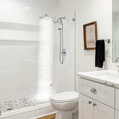 Miniatura 6 de G-Promise Cabezal de ducha de metal de 12 pulgadas con modo de masaje de mano, cabezal de ducha de lluvia con combo de rociador de mano, desviador